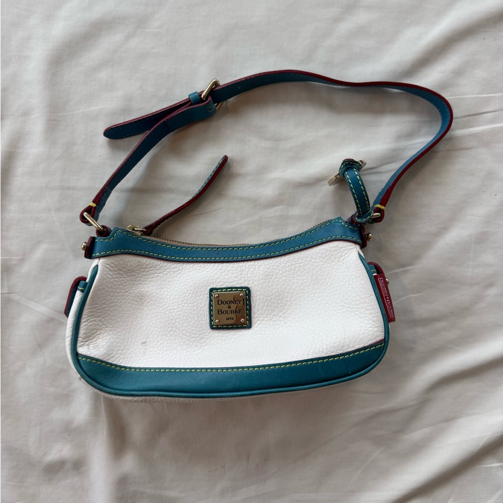 Vintage Dooney & Bourke Teal and White Shoulder Bag